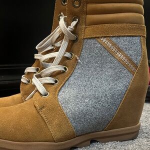 Serra Tan and Gray Lace-Up Boots